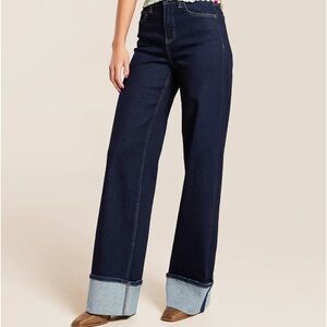 VERVET BY FLYING MONKEY Dark Indigo Wide-Leg Cuffed Jeans NWOT